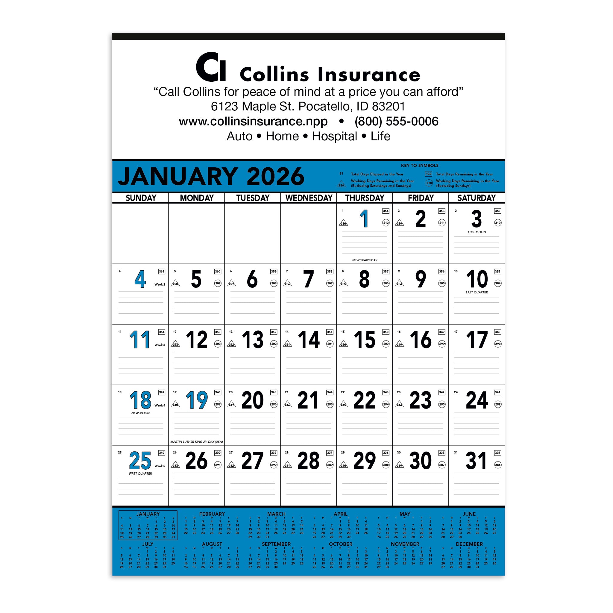 Blue & Black Contractor's Memo Calendars 13-sheet (Q993722)