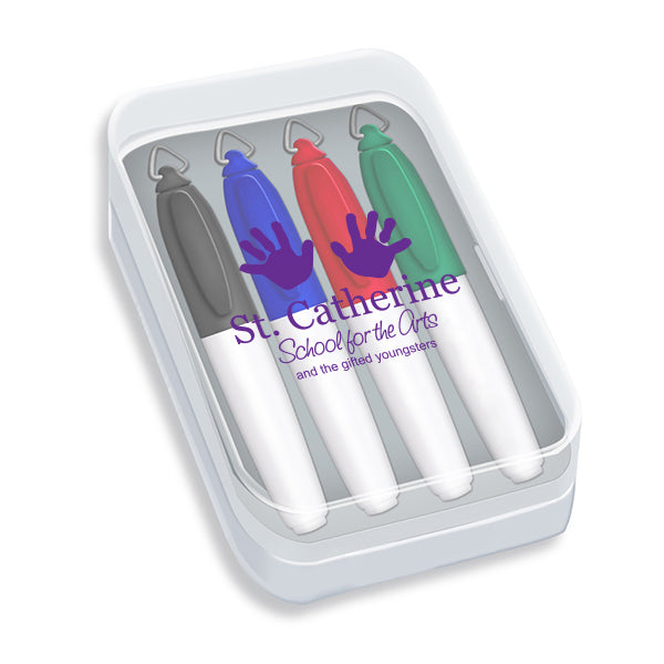 Mini Sharp Mark Permanent Markers in Clear Plastic Box - 4ct  Imprinted with Logo (Q126511)