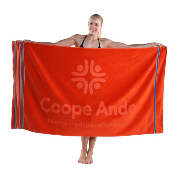 40 x 70 24 Lbs. Velour Siesta Stripe Hemmed Towel  Imprinted with Logo (Q136211)