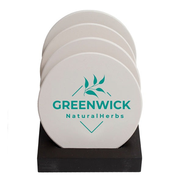 4 Pc. Round Coaster Set With Stand (Q139622)