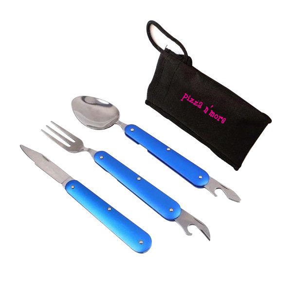3-Piece Camping Cutlery Set With Pouch  Imprinted with Logo (Q148011)