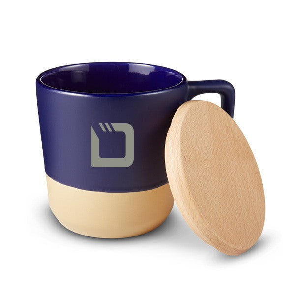 16.5 Oz. Boston Ceramic Mug With Wood Lid  Imprinted with Logo (Q168622)