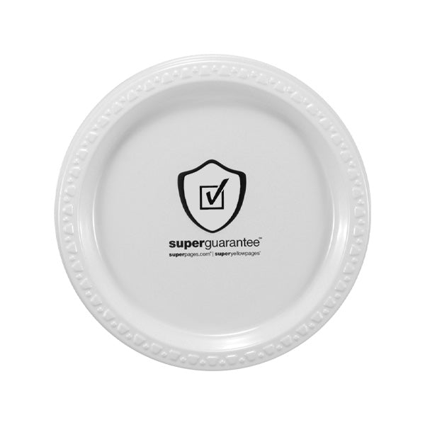 7 Inch White Plastic Plates  Imprinted with Logo (Q186011)