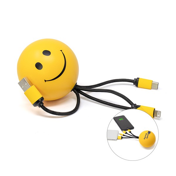 SqueezieCords Smiley Charging Cables Yellow  Imprinted with Logo (Q189911)