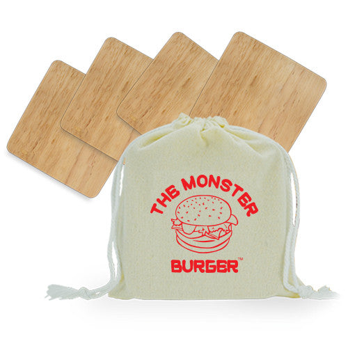 Bamboo Coaster Kit with Canvas Bag  Imprinted with Logo (Q190411)