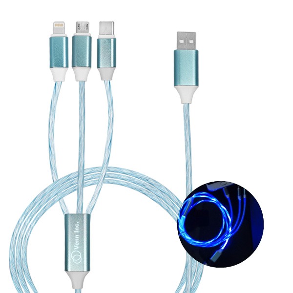 Calumet 4ft  3in1 LED Flowing Charging Cables  Imprinted with Logo (Q197422)