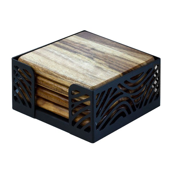 4 Pc. Acacia Wood Square Coaster Set (Q239622)