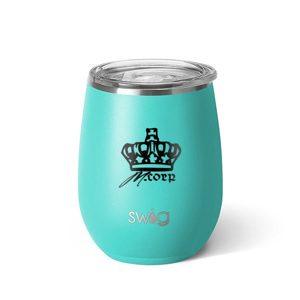 14 Oz. Swig Matte Stemless Wine Cup - Aqua  Imprinted with Logo (Q250522)