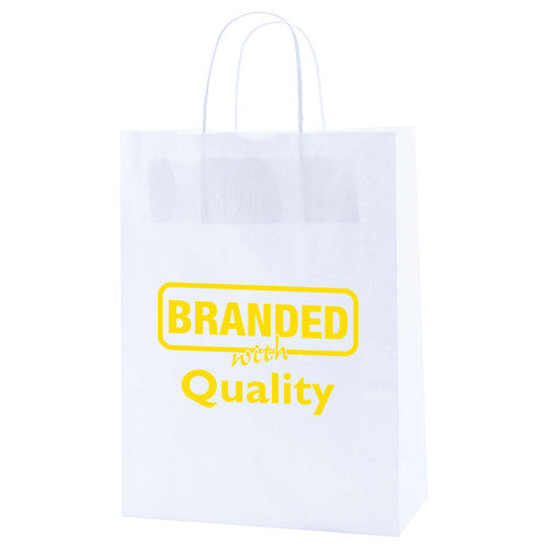 Logoed White Kraft Shopping Bags (10" x 5" x 13.5" x 5") (Q26671) -  - 1