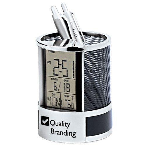 Desk Caddy Clock with Digital Calendar  Imprinted with Logo (Q279565)