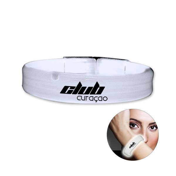 White Deluxe Triple Wide 9 Inch Glow Bracelet  Imprinted with Logo (Q296011)