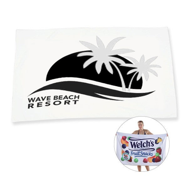 35 x 60 15 Lb. Velour Hemmed Beach Towels - White  Imprinted with Logo (Q319011)