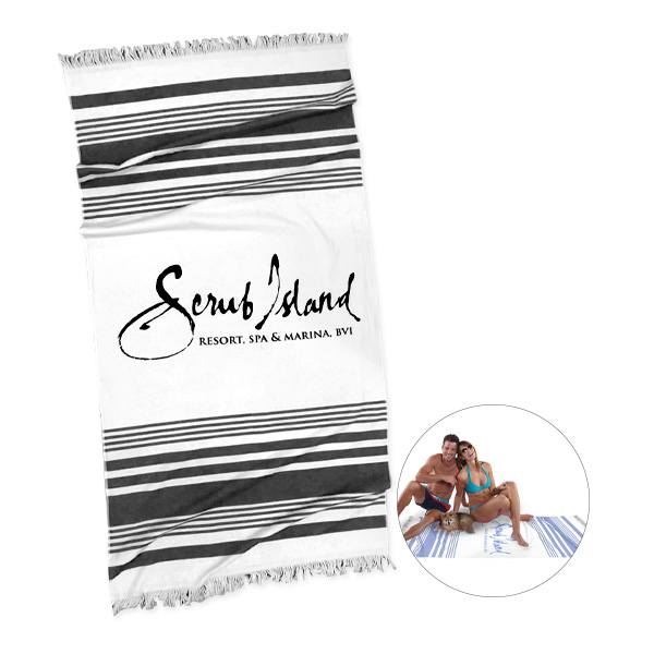 36 x 70 18Lb. Copa Cabana Stripe Beach Towels - Bl  Imprinted with Logo (Q329011)