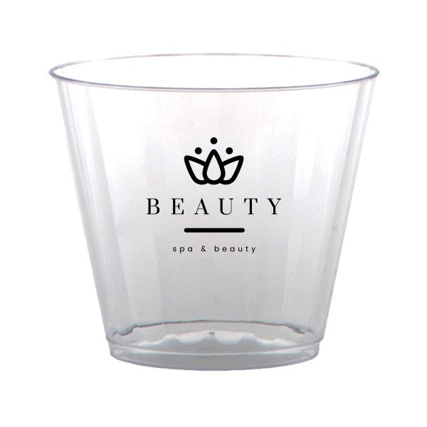 9 Oz. Clear Fluted Plastic Rocks Cup  Imprinted with Logo (Q332211)