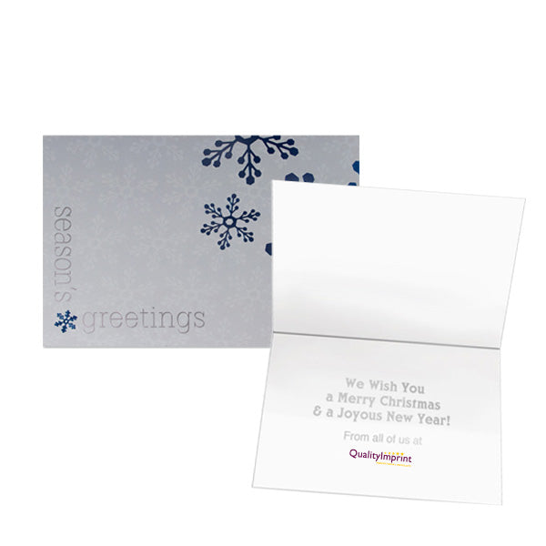 Blue Snowflakes on Silver Holiday Cards  Imprinted with Logo (Q353911)