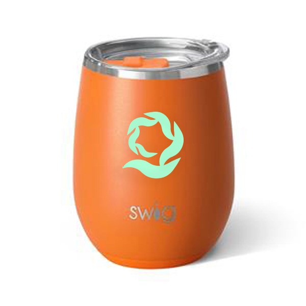 14 Oz. Swig Matte Stemless Wine Cup - Matte Orange  Imprinted with Logo (Q360522)