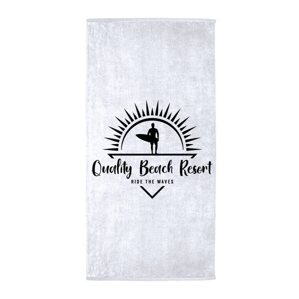Premium Velour White Beach Towel  Imprinted with Logo (Q364211)
