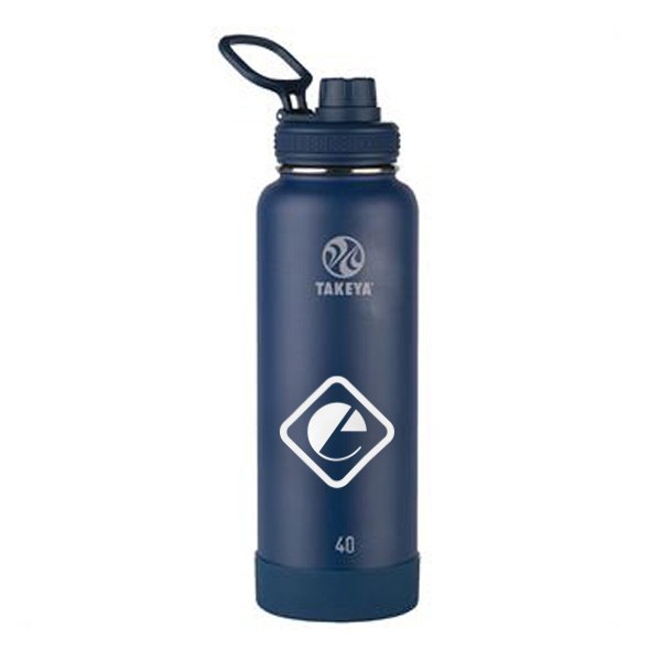 40 Oz. Takeya Actives Spout Lid Bottle - Midnight  Imprinted with Logo (Q381622)