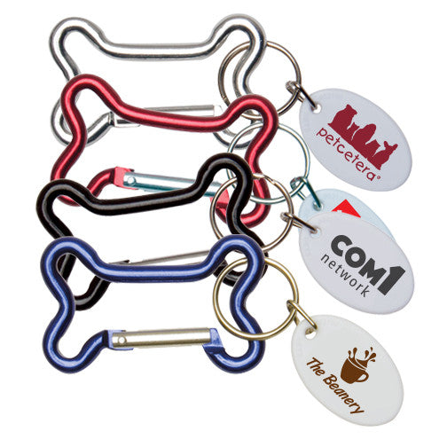Dog Bone Carabiners with White Tags  Imprinted with Logo (Q404411)