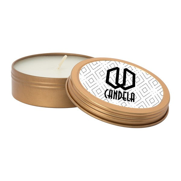 2 oz. Scented Candle in Screw-Top Metal Tin  Imprinted with Logo (Q407111)