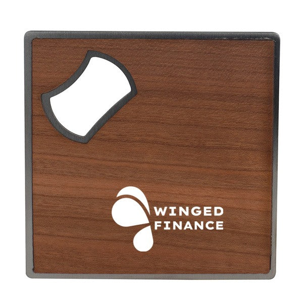 Wooden Coaster with Bottle Opener  Imprinted with Logo (Q417622)