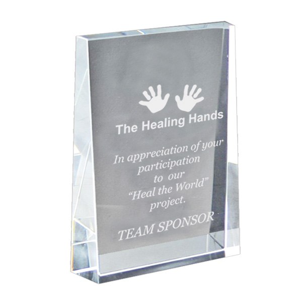 3D Crystal Wedge Large Awards  Imprinted with Logo (Q448811)