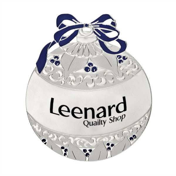 Silver Holiday Ball Ornament with Blue Accents  Imprinted with Logo (Q490211)