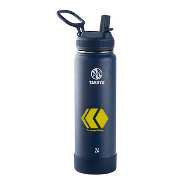 24 Oz. Takeya Actives Straw Lid Bottle - Midnight  Imprinted with Logo (Q491622)