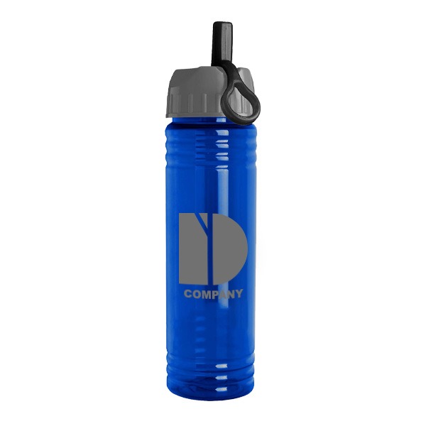 24 Oz. Slim Fit UpCycle RPET Bottle - Ring Straw Lid  Imprinted with Logo (Q491722)