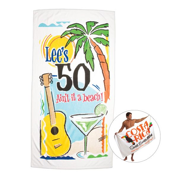 35 x 70 20 Lbs. Printed Velour Dobby Hem Towel  Imprinted with Logo (Q526211)