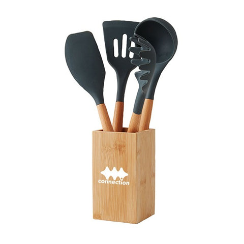 Custom Logo Imprinted Silicone Spatulas with Wooden Handles - 4 Colors