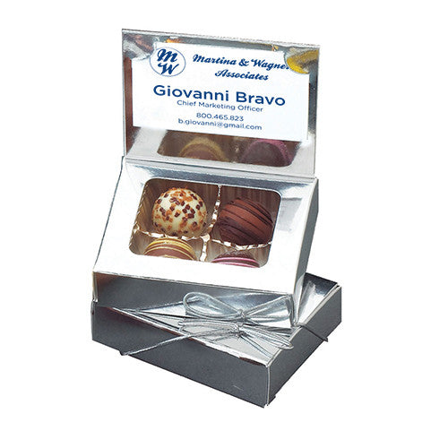 4 Truffles in Truffle Business Card Gift Box  Imprinted with Logo (Q591411)