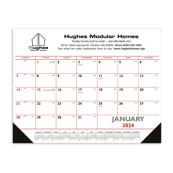 Red & Black Desk Pad With Vinyl Corners Calendar - Calendars with Logo ...