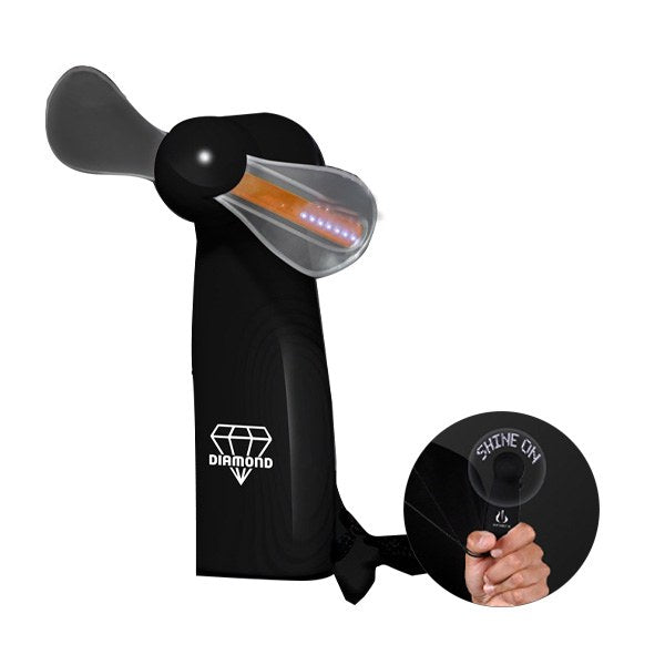 Pre-Programmed Black Mini Fans With White LED  Imprinted with Logo (Q639011)