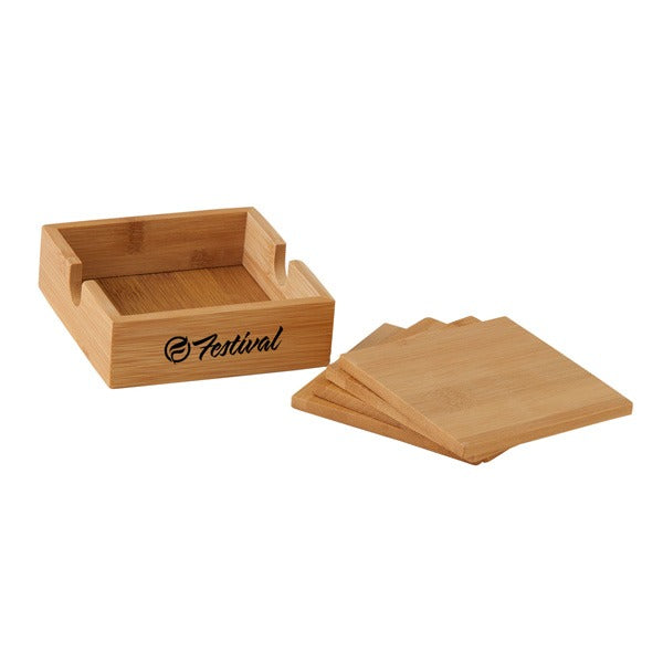 Square Bamboo Coaster Set  Imprinted with Logo (Q647322)