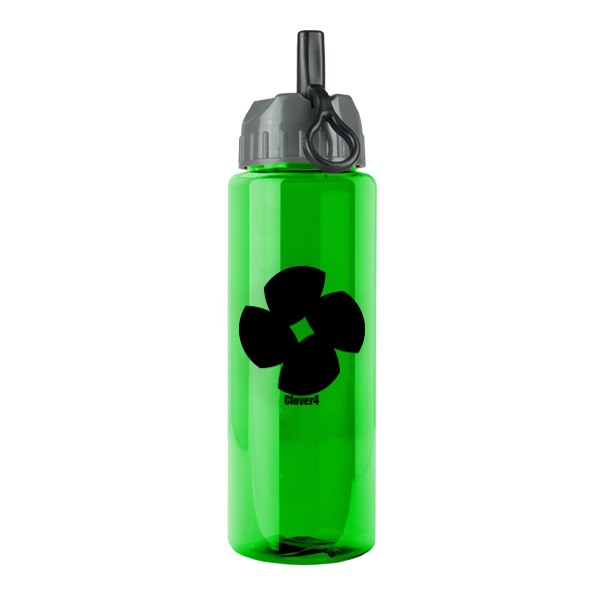 32 Oz. Guzzler Trans. Bottle - Flip Straw Lid  Imprinted with Logo (Q653722)