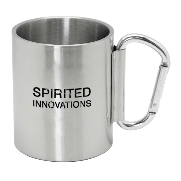 10 Oz. Brushed Stainless Steel Carabiner Mugs  Imprinted with Logo (Q653911)