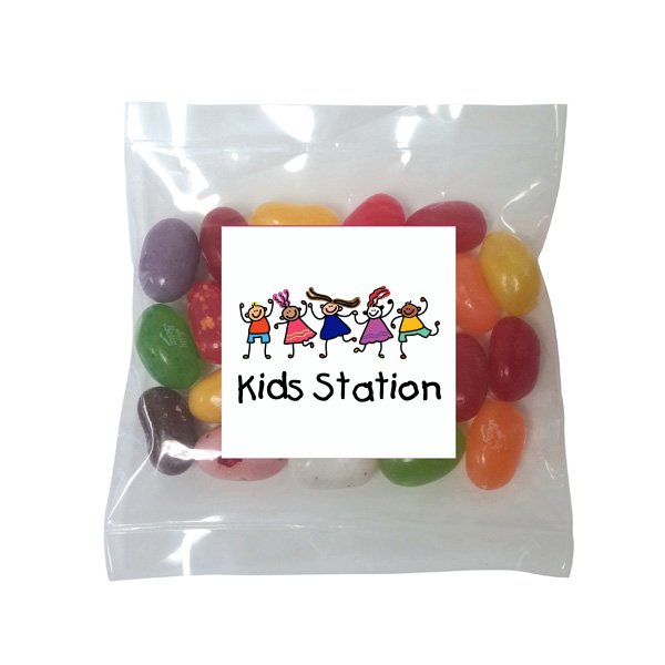 Square Magnet With Mini Bag Of Jelly Bellys  Imprinted with Logo (Q668611)