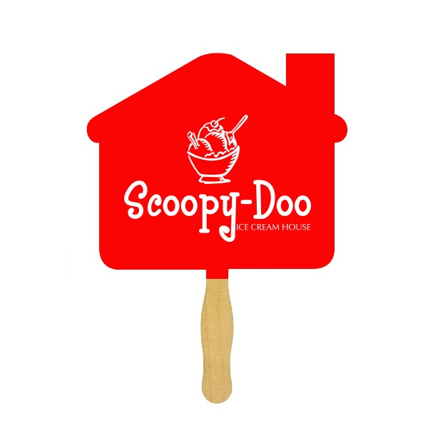 Sandwiched Hand Fan Two Sided One Spot Color Imprint - House Shaped (Q672611)