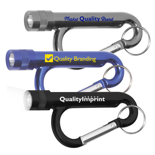 Metal Carabiner Flashlights Combo with Split Ring Attachments  Imprinted with Logo (Q683411)