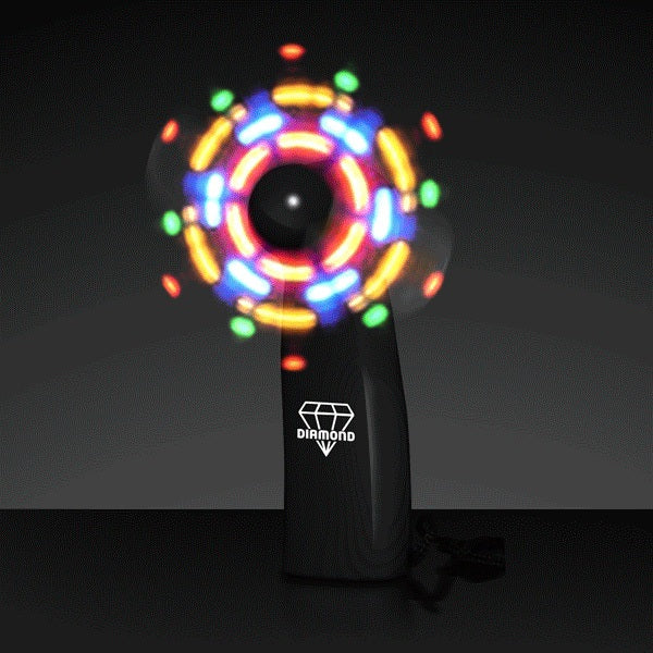 Light Up Promotional Mini Fans With Black Handles  Imprinted with Logo (Q739011)