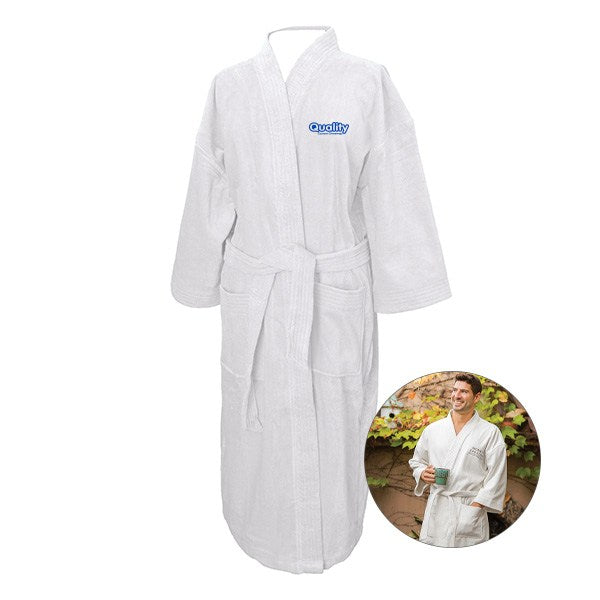 Terry Velour Kimono White Robe  Imprinted with Logo (Q754211)