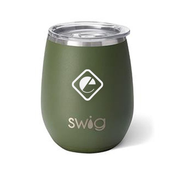 14 Oz. Swig Matte Stemless Wine Cup - Matte Olive  Imprinted with Logo (Q760522)