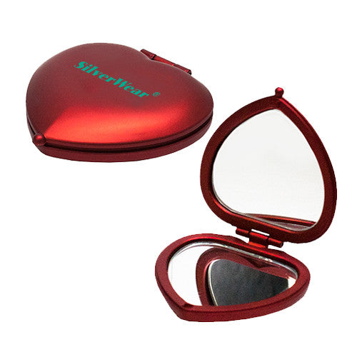 Heart Shaped Red Metal Compact Mirrors  Imprinted with Logo (Q761511)