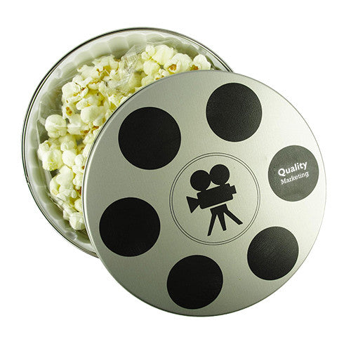 Butter Popcorns in Movie Reel Tin  Imprinted with Logo (Q781411)