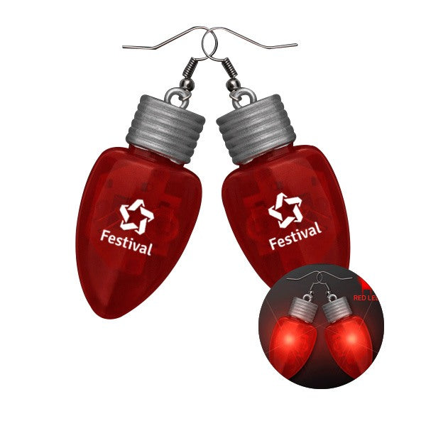 Red LED Flashing Light Bulb Christmas Earrings (Q802711)
