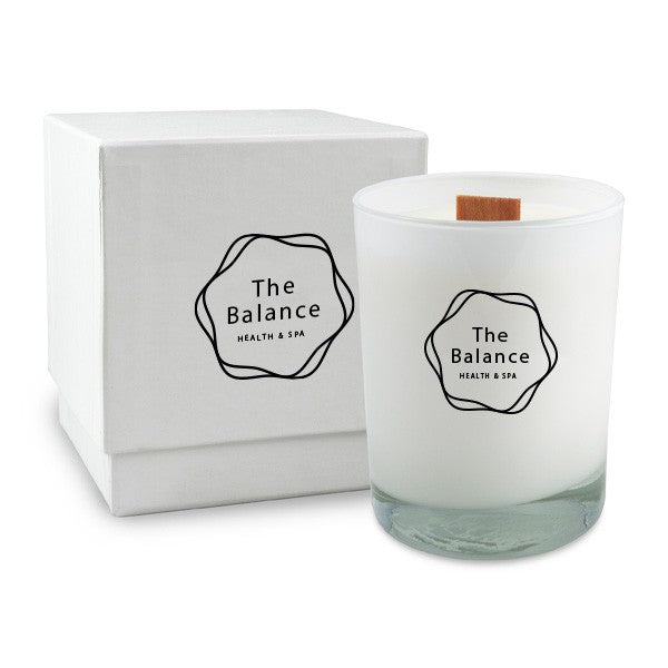 14 Oz. White Glossy Candle With LUX Box  Imprinted with Logo (Q831211)