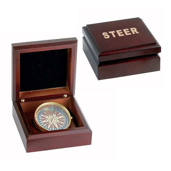 Cedar Creek® Mahogany Wood Box Desk Compass  Imprinted with Logo (Q836322)