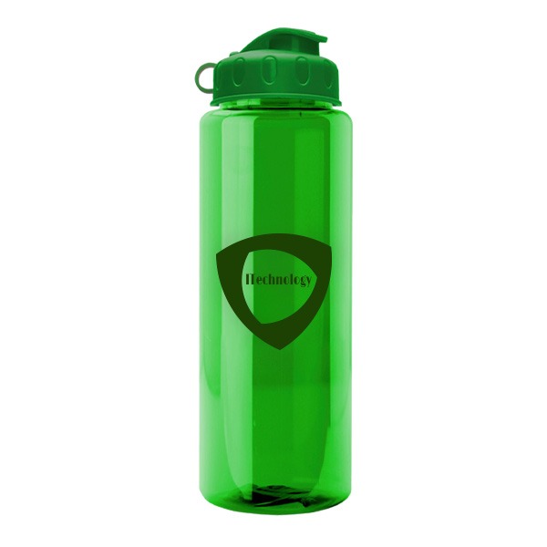 32 Oz. Guzzler Transparent Bottle - Flip Lid  Imprinted with Logo (Q853722)