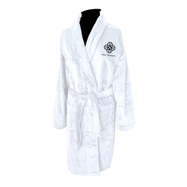 Terry Velour Shawl Collar White Robe  Imprinted with Logo (Q854211)